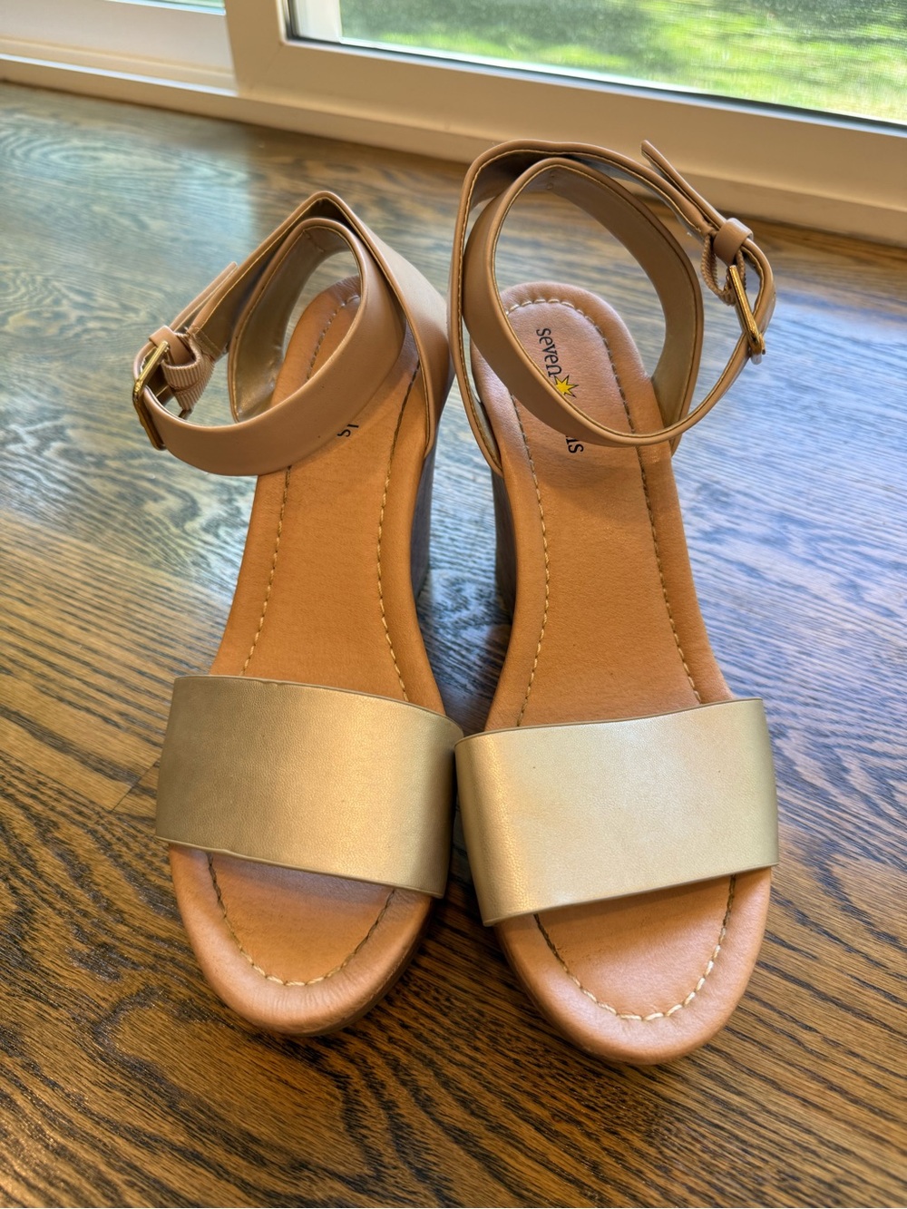 Seven Dials Women's Gold Ankle-Strap Wedge-Sandals
